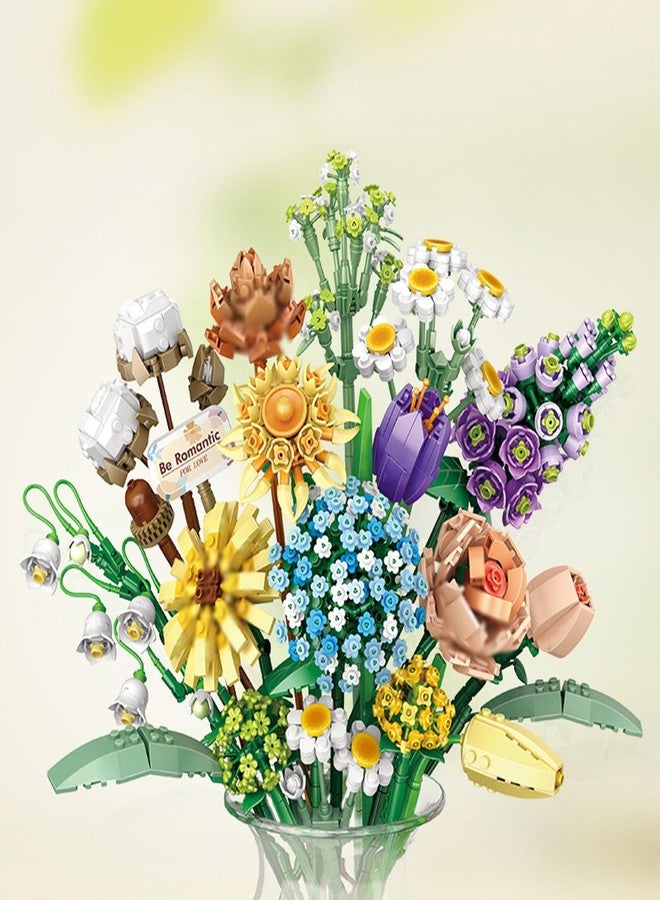 MEIEST Mini Building Blocks Flower Bouquet Set,Creative DIY Unique Decoration Home,Flowers Botanical Collection Construction Building Bricks Toy for Kids Adult (Violet) - Image 4